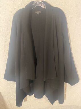 Eileen Fisher Black Draped Open-Front Weighed Cardigan Two Pocket